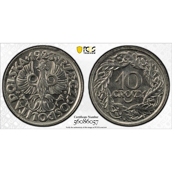 POLAND: Republic, 10 groszy, 1923, PCGS MS64