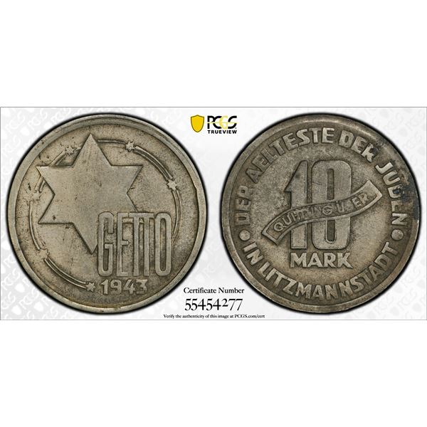 POLAND: Lodz (Litzmannstadt Ghetto), 10 mark, 1943, PCGS AU details
