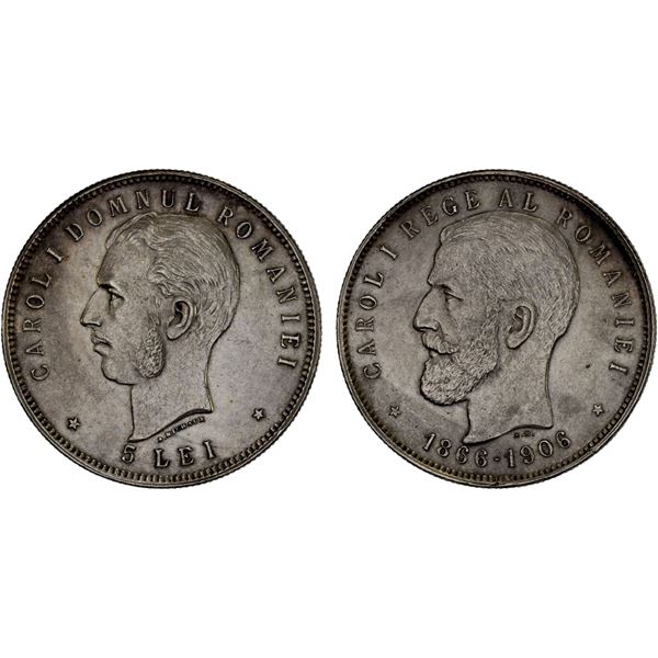 ROMANIA: Carol I, as King, 1881-1914, AR 5 lei, 1906, XF