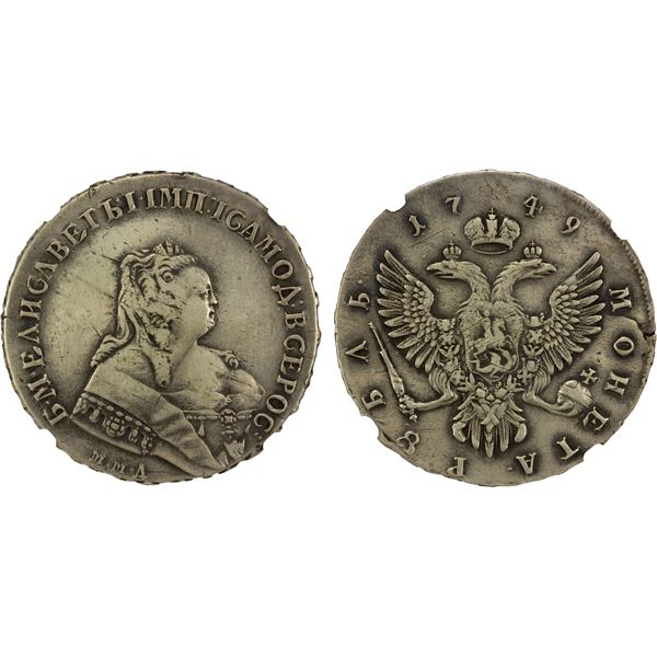 RUSSIA: EMPIRE: Elizabeth, 1741-1762, AR rouble, 1749, NGC VF details