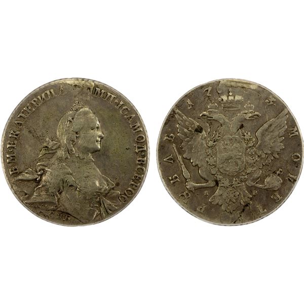 RUSSIA: EMPIRE: Catherine II, 1762-1796, AR rouble, 1763, ANACS EF40 details