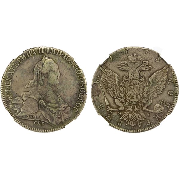 RUSSIA: EMPIRE: Catherine II, 1762-1796, AR rouble, 1773, NGC XF details