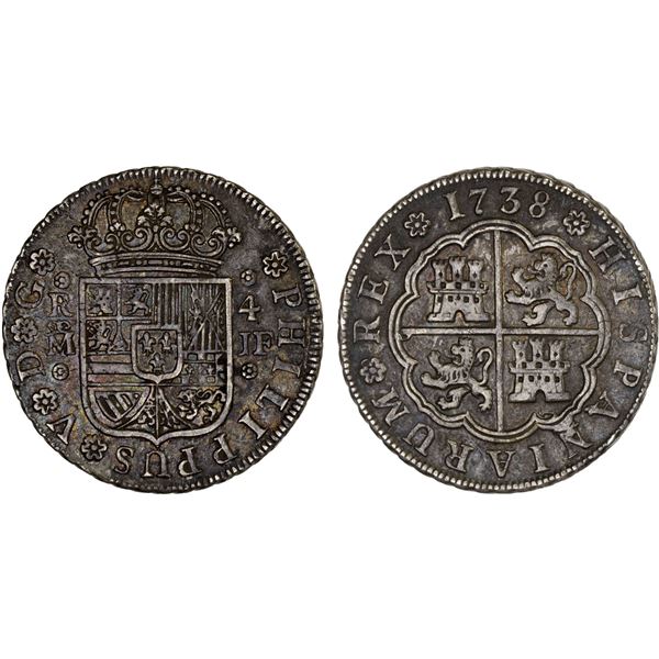 SPAIN: Felipe V, 1700-1746, AR 4 reales, Madrid, 1738-M, VF-XF