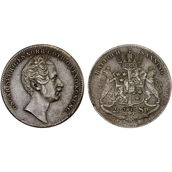 SWEDEN: Oscar I, 1844-1859, AR 1/2 riksdaler, 1848/5, XF