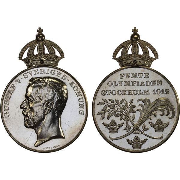 SWEDEN: Gustaf V, 1907-1950, AR medal (15.72g), 1912, Unc