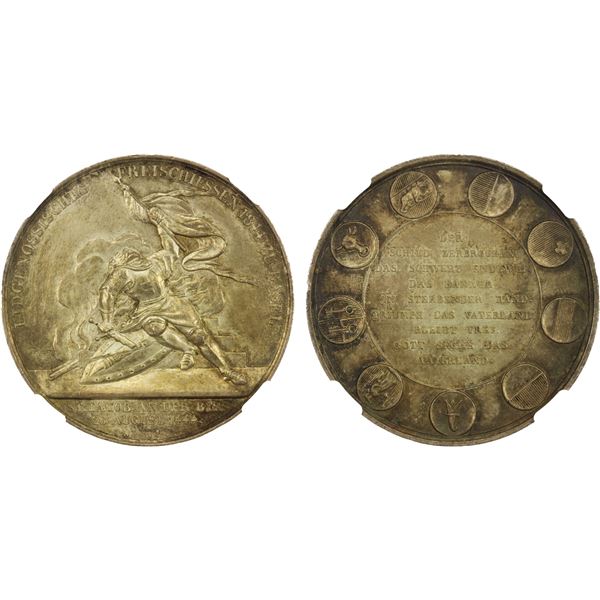 SWITZERLAND: BASEL: Canton, AR medal, 1844, NGC MS61