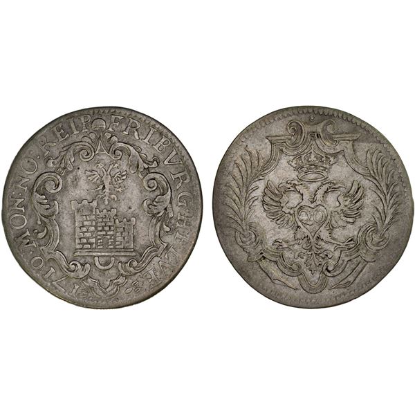 SWITZERLAND: FREIBURG: Canton, AR 20 kreuzer, 1710, VF