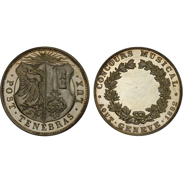 SWITZERLAND: GENEVA: Canton, AR medal (30.11g), 1882, Unc