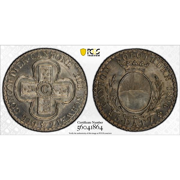 SWITZERLAND: SOLOTHURN: Canton, AR 5 batzen, 1826, PCGS MS65