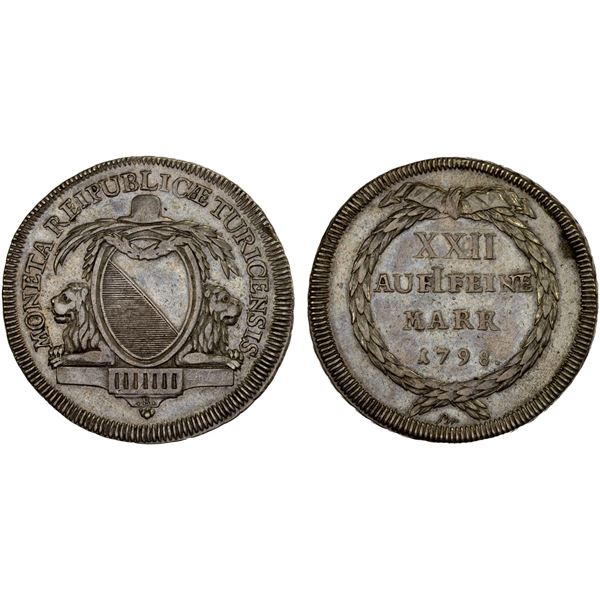 SWITZERLAND: ZÜRICH: Republic, AR 1/2 thaler, 1798, Choice VF