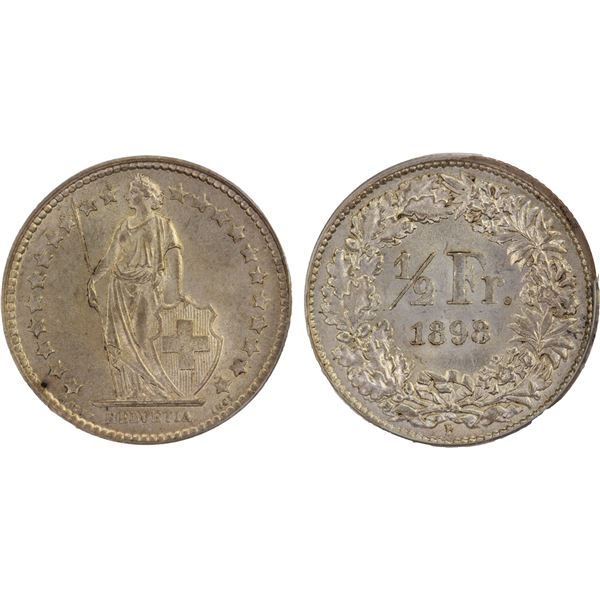 SWITZERLAND: Confederation, AR 1/2 franc, Bern, 1898-B, PCGS MS64
