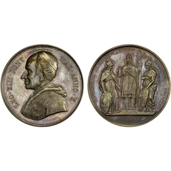 VATICAN: Leo XIII, 1878-1903, AR medal (35.28g), 1885 year X, Unc