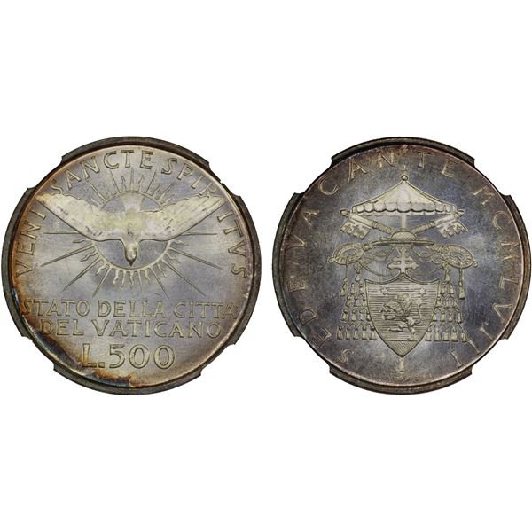 VATICAN: Sede Vacante, AR 500 lire, 1958, NGC MS67