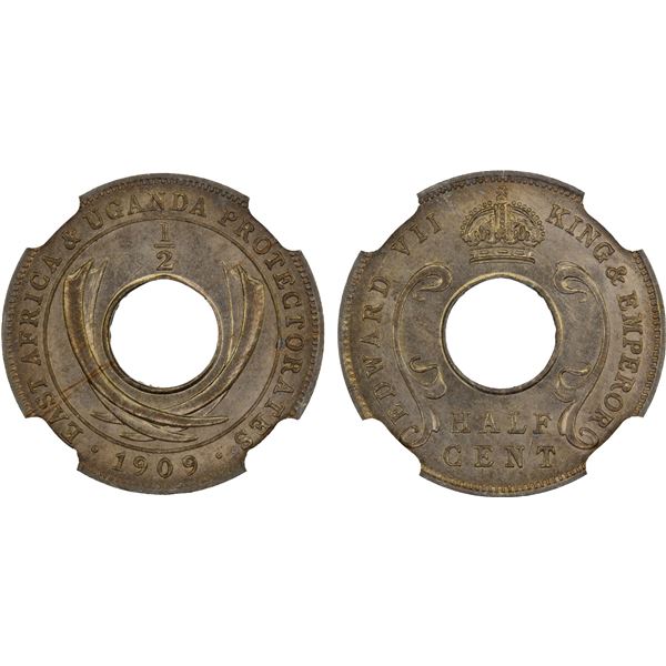 EAST AFRICA & UGANDA: Edward VII, 1901-1910, 1/2 cent, 1909, NGC MS66
