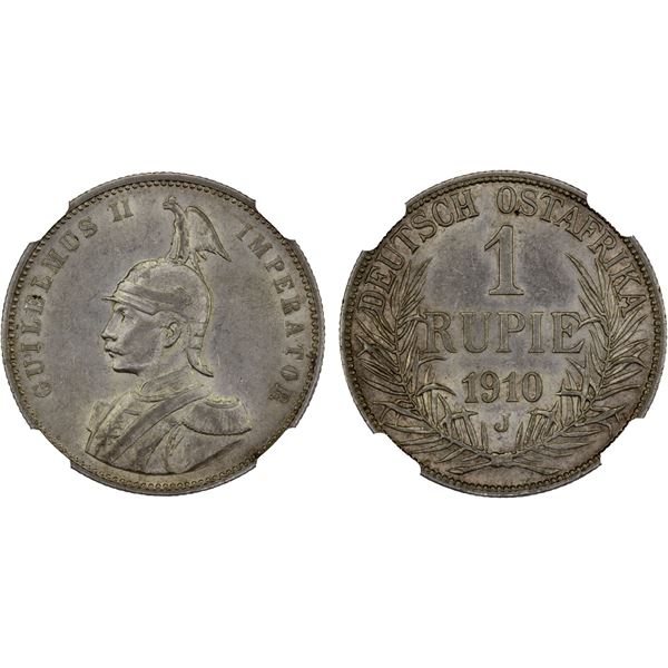 GERMAN EAST AFRICA: Wilhelm II, 1888-1918, AR rupie, 1910-J, NGC AU58