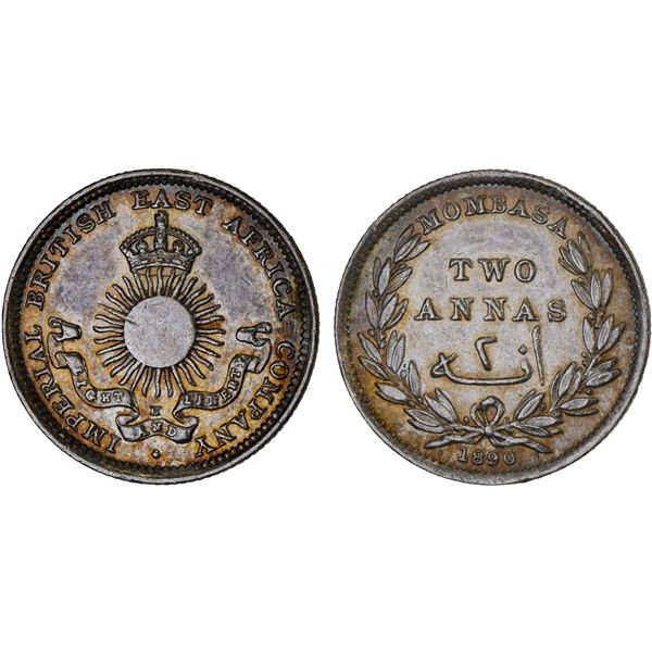 MOMBASA: AR 2 annas, 1890-H, AU