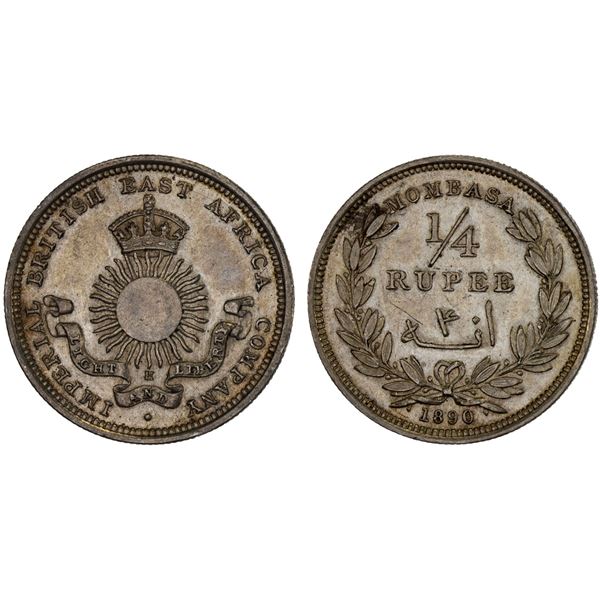 MOMBASA: AR 1/4 rupee (4 annas), 1890-H, AU