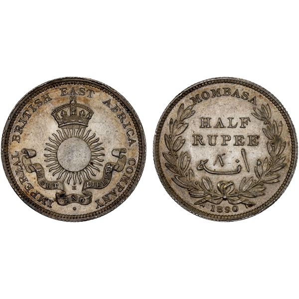 MOMBASA: AR 1/2 rupee (8 annas), 1890-H, AU