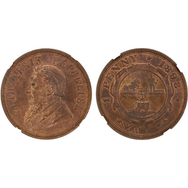SOUTH AFRICA: Zuid-Afrikaansche Republiek, AE penny, 1898, NGC MS64 RB