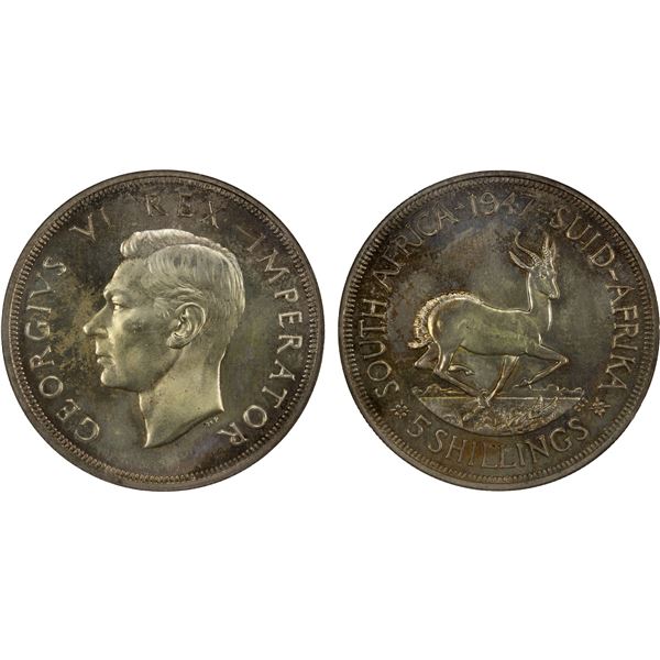 SOUTH AFRICA: George VI, 1936-1952, AR 5 shillings, 1947, NGC Proof 64