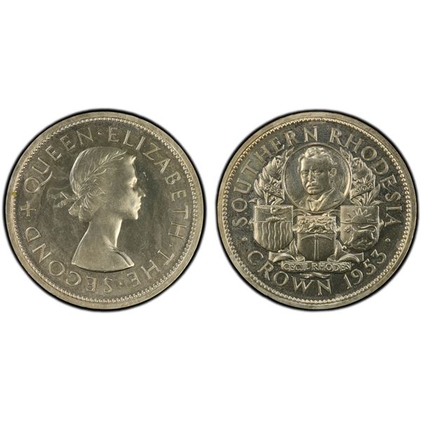 SOUTHERN RHODESIA: Elizabeth II, 1951-1953, AR crown, 1953, PCGS Proof 64