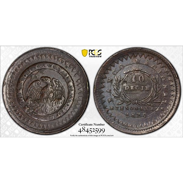 ARGENTINA: Buenos Aires, AE 10 decimos, 1830, PCGS AU53