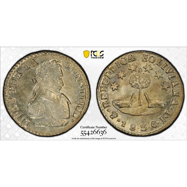 BOLIVIA: Republic, AR 1/2 sol, 1830-PTS, PCGS MS64