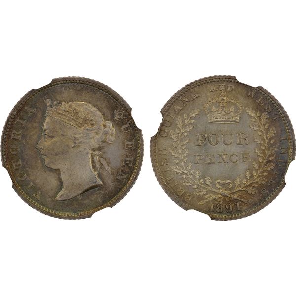 BRITISH GUIANA: Victoria, 1837-1901, AR 4 pence, 1891, NGC MS65