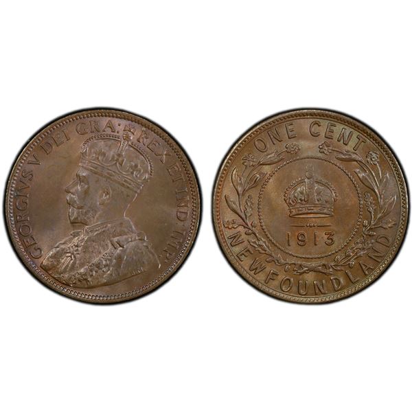 CANADA: NEWFOUNDLAND: George V, 1910-1936, AE cent, 1913, PCGS MS65 BN