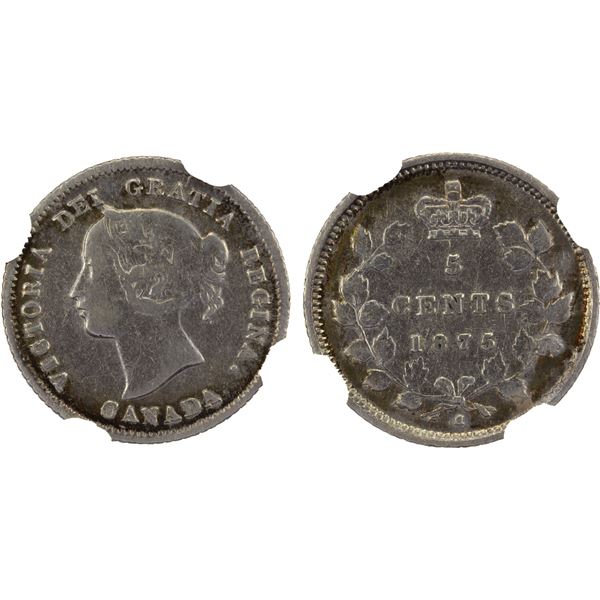 CANADA: Victoria, 1837-1901, AR 5 cents, 1875-H, NGC VF details
