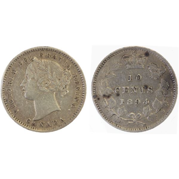 CANADA: Victoria, 1837-1901, AR 10 cents, 1894, VF30