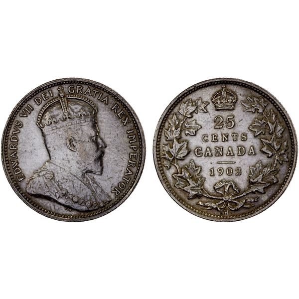 CANADA: Edward VII, 1901-1910, AR 25 cents, 1902-H, XF