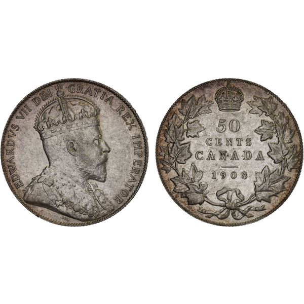 CANADA: Edward VII, 1901-1910, AR 50 cents, 1908, XF