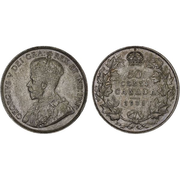CANADA: George V, 1910-1936, AR 50 cents, 1931, XF