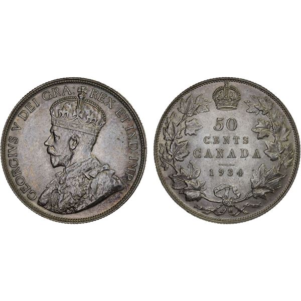 CANADA: George V, 1910-1936, AR 50 cents, 1934, Choice XF