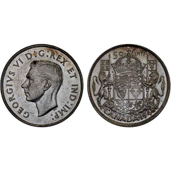 CANADA: George VI, 1936-1952, AR 50 cents, 1946, Choice XF