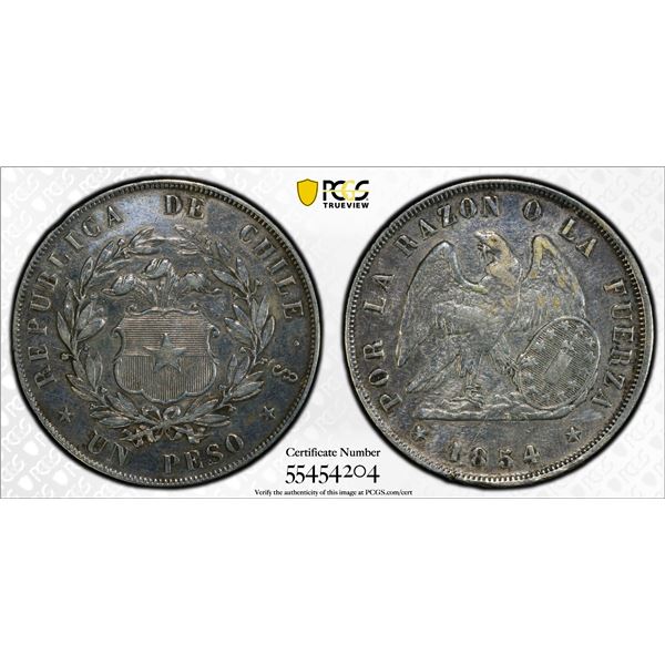 CHILE: Republic, AR peso, 1854-So, PCGS VF details
