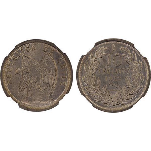 CHILE: Republic, 10 centavos, 1922-So, NGC MS65