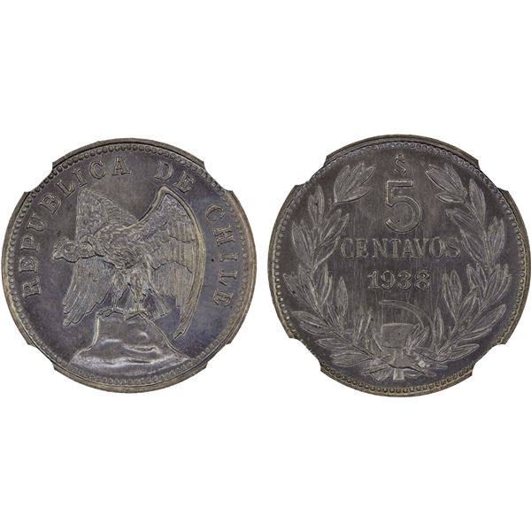 CHILE: Republic, 5 centavos, 1938-So, NGC MS67