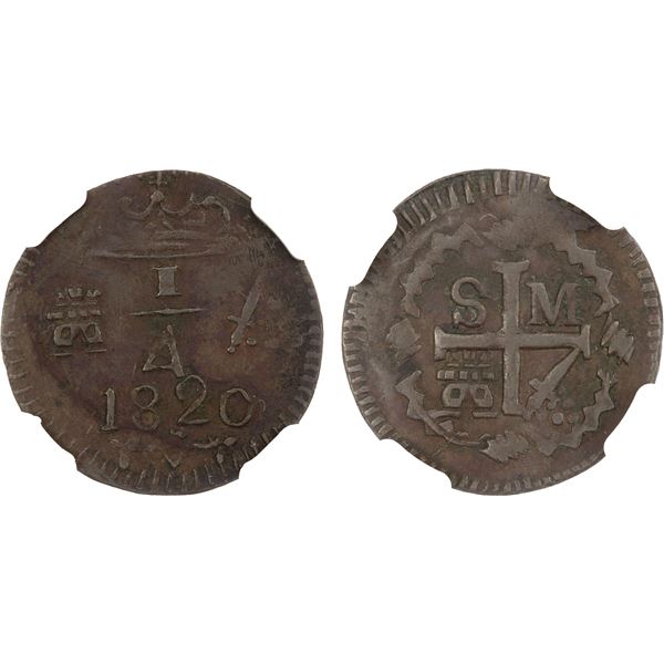 COLOMBIA: Santa Marta, AE 1/4 real, 1820, NGC AU50 BN