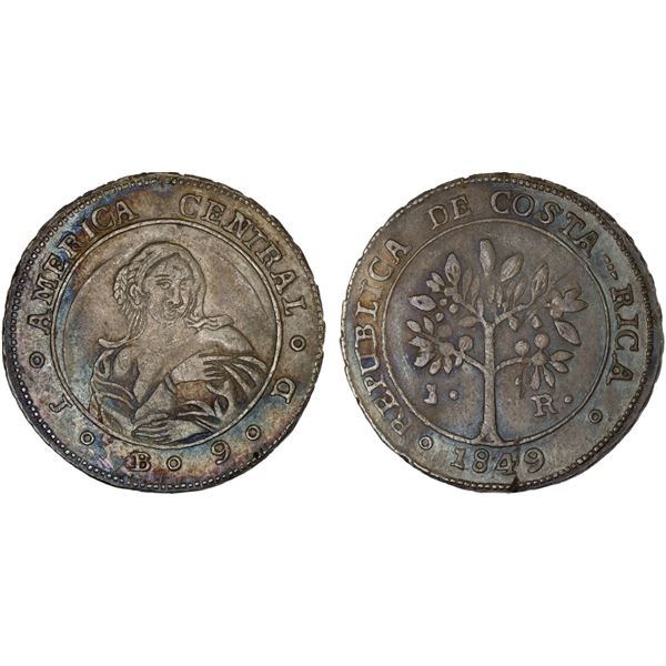 COSTA RICA: Republic, AR real, 1849, XF-AU