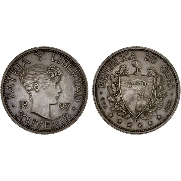 CUBA: Republic, AR souvenir peso, 1897, XF-AU