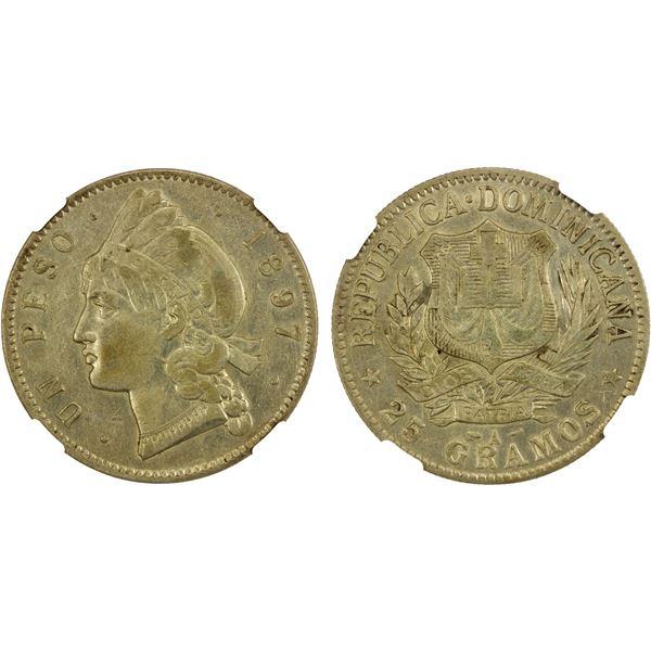 DOMINICAN REPUBLIC: AR peso, 1897-A, NGC EF45
