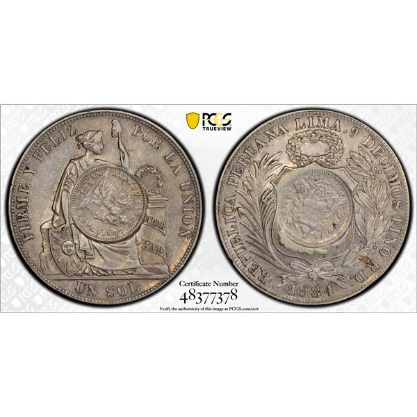 GUATEMALA: Republic, AR peso, 1894, PCGS AU50 countermark AU details