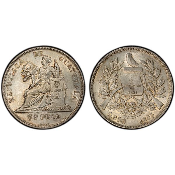 GUATEMALA: Republic, AR peso, 1895, PCGS MS61