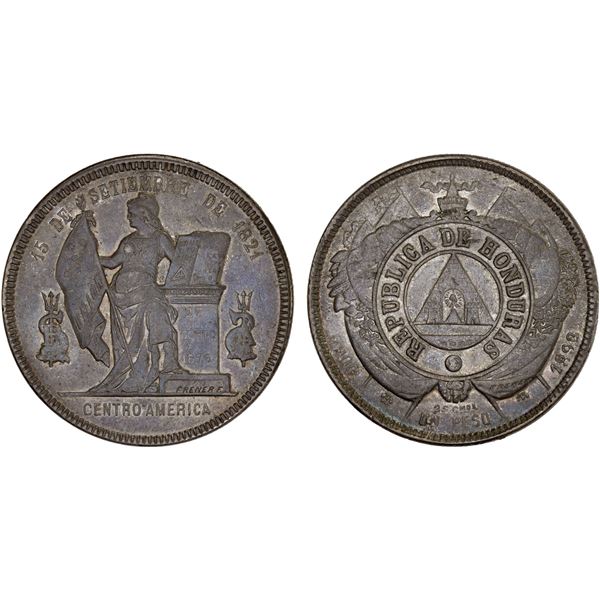 HONDURAS: Republic, AR peso, 1892/0, XF