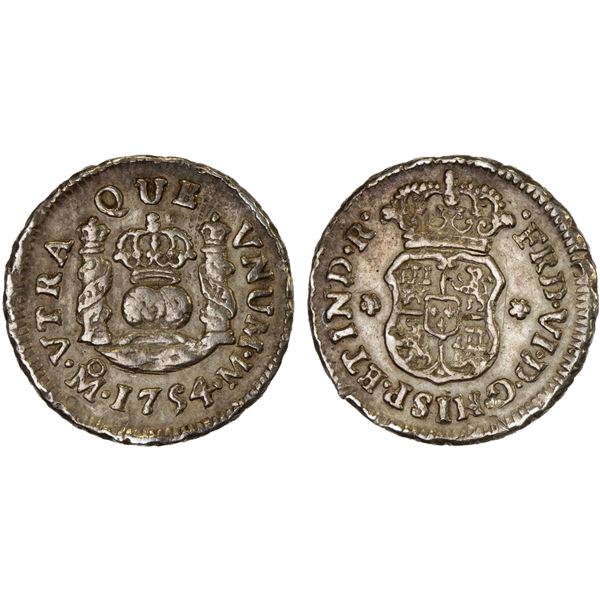 MEXICO: Fernando VI, 1746-1759, AR 1/2 real, 1754-Mo, XF