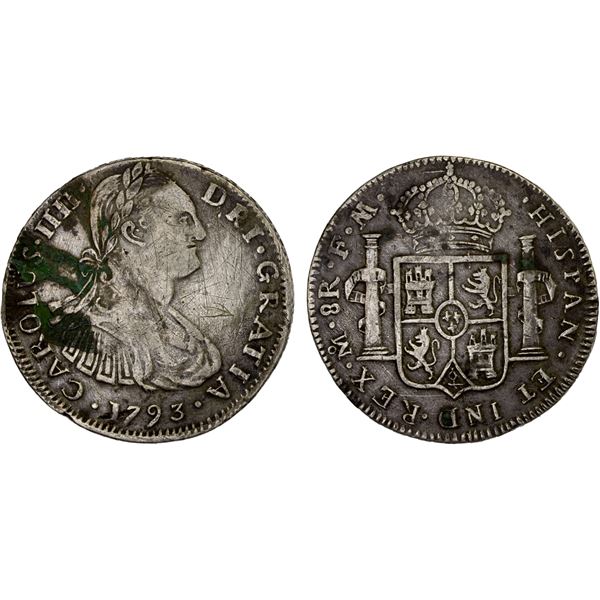 MEXICO: Carlos IV, 1788-1808, AR 8 reales (26.16g), 1793-Mo, Choice VF