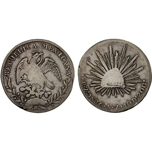 MEXICO: Republic, AR 8 reales (25.91g), 1826-Zs, VG to Fine