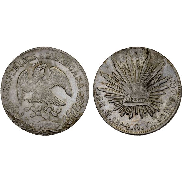MEXICO: Republic, AR 8 reales, 1854-Mo, AU